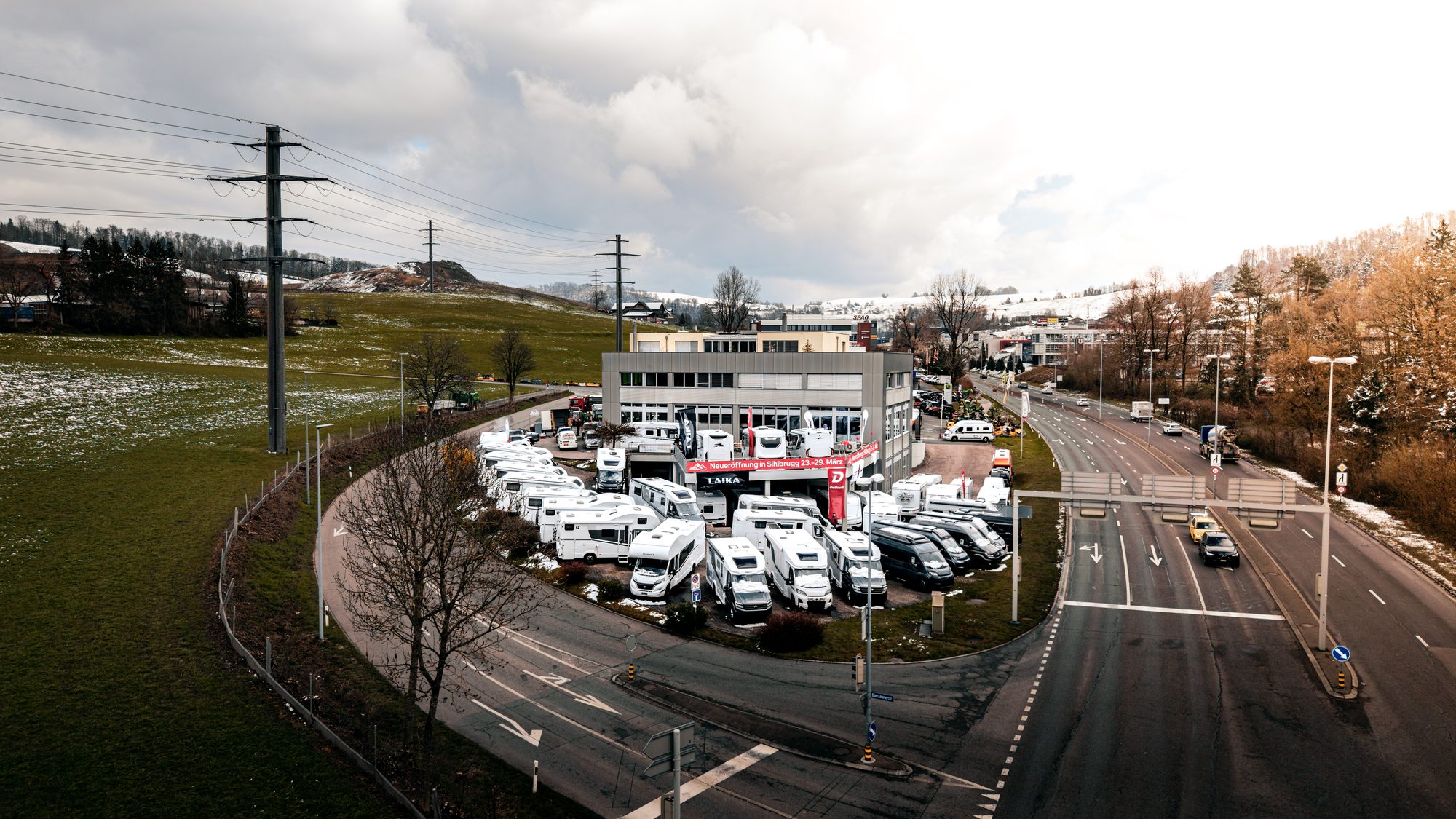 Luftaufnahme des Camper-Brühwiler-Standorts in Sihlbrugg